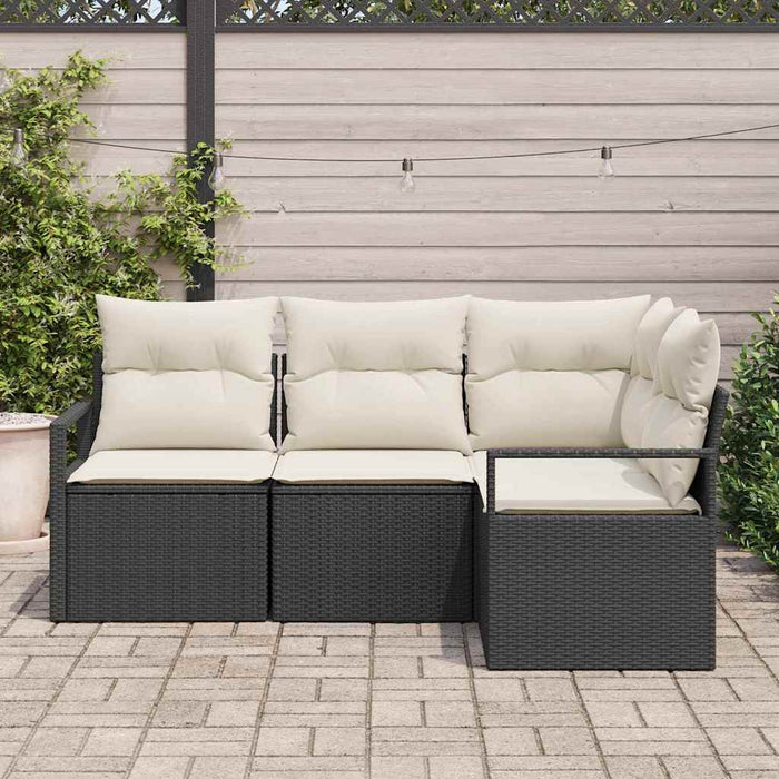 Set di divano da giardino 4 pezzi con cuscini in polirattan nero 3346357