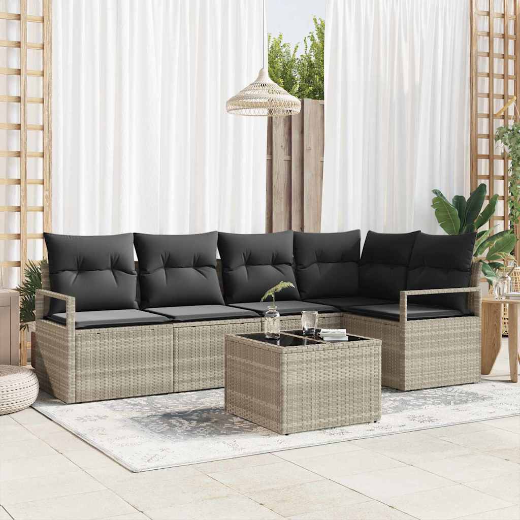 Set da Giardino 6 Pezzi  con Cuscini Grigio in Polyrattan 3346392