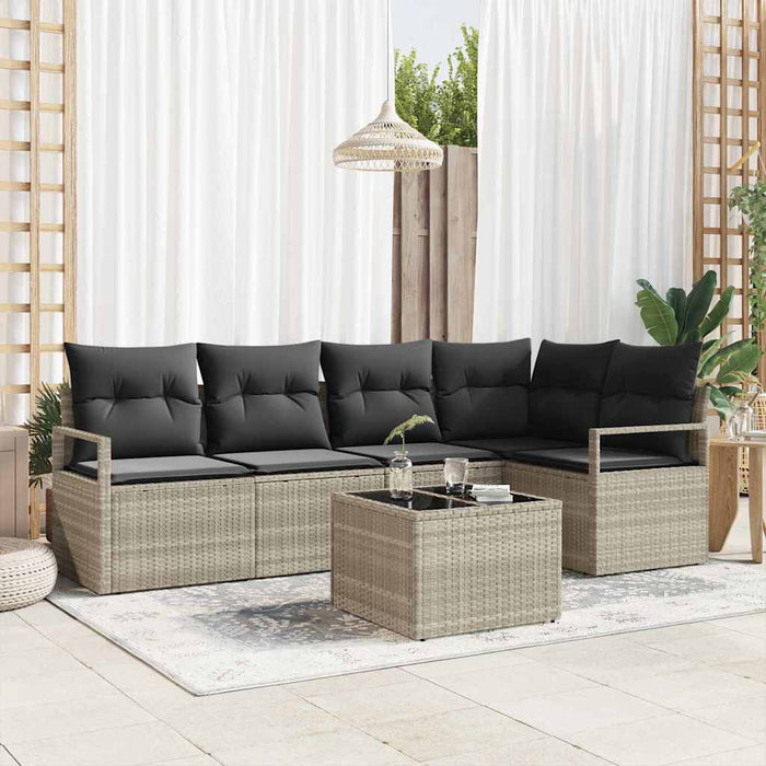 Set da Giardino 6 Pezzi  con Cuscini Grigio in Polyrattan 3346392