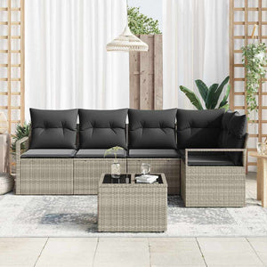 Set da Giardino 6 Pezzi  con Cuscini Grigio in Polyrattan 3346392