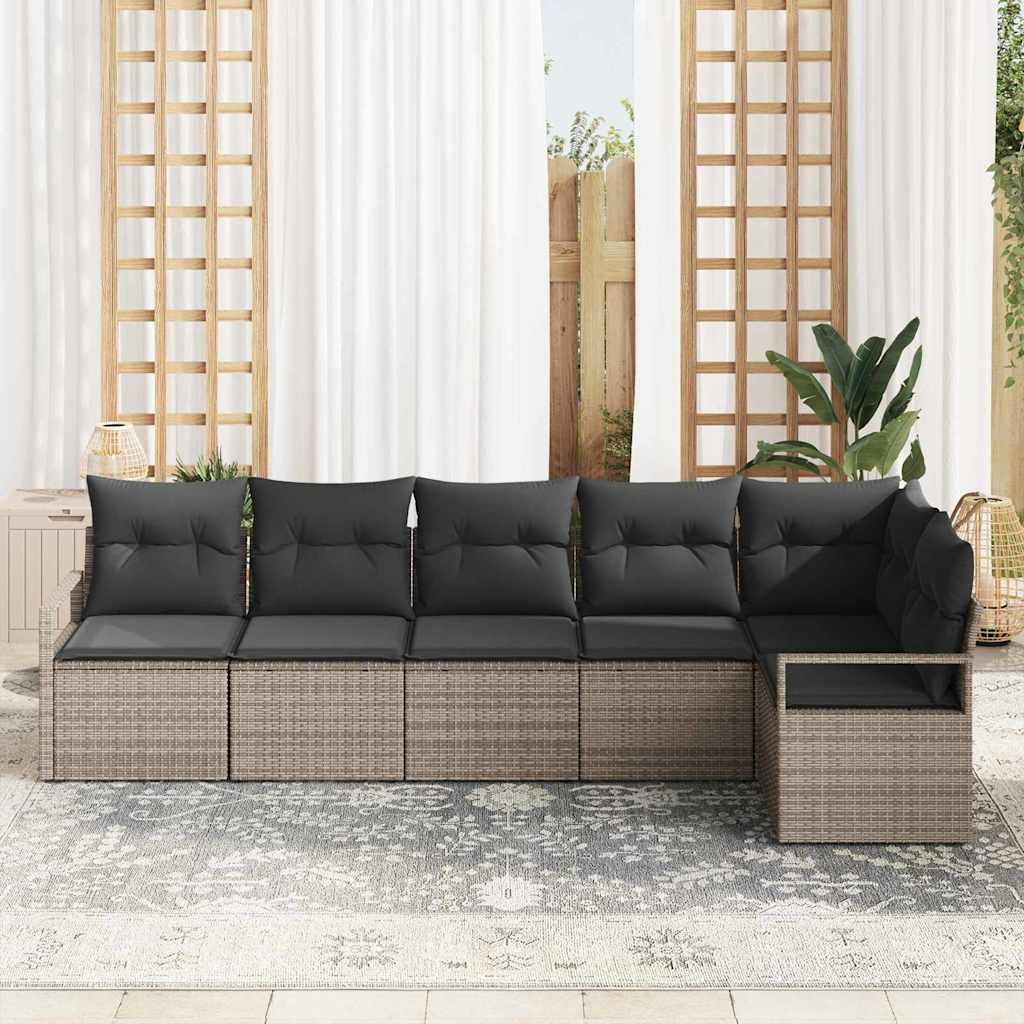 Set di divani da giardino 6 pezzi  con cuscini grigi in rattan sintetico 3346399