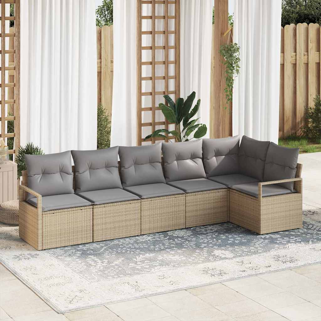 Set divano da giardino 6 pezzi con cuscini beige in rattan sintetico 3346400