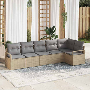 Set divano da giardino 6 pezzi con cuscini beige in rattan sintetico 3346400