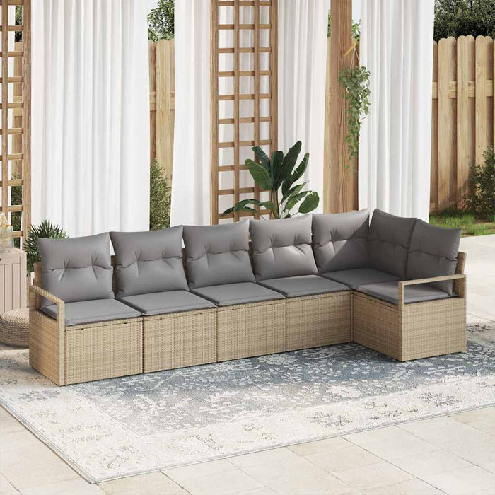 Set divano da giardino 6 pezzi con cuscini beige in rattan sintetico 3346400