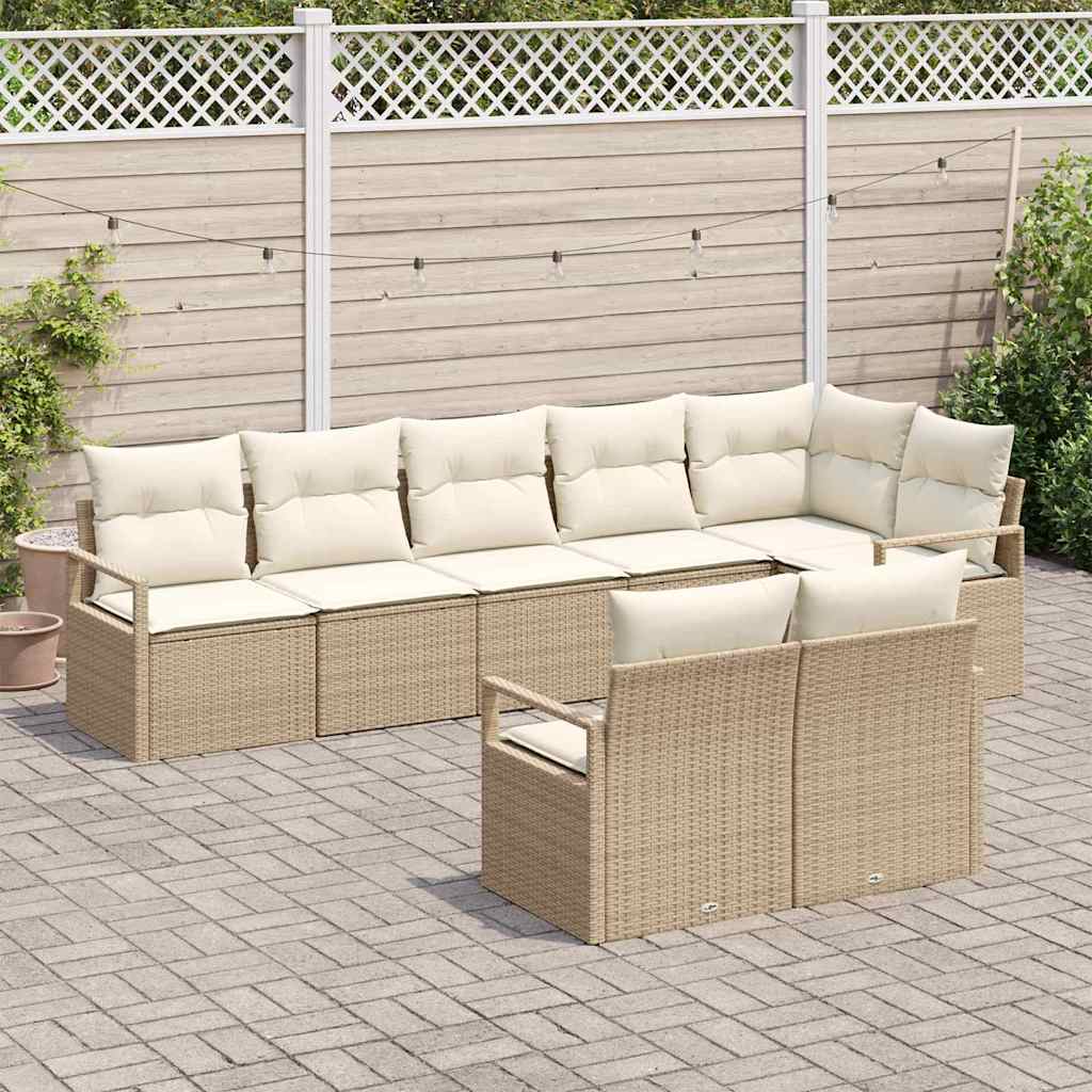 Set da divano da giardino  8 pezzi con cuscini beige in polyrattan 3346431