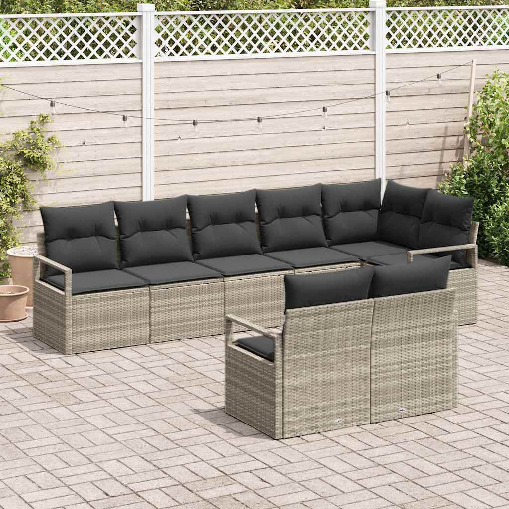 Set di divani da giardino in 8 pezzi con cuscini grigio chiaro polyrattan 3346432