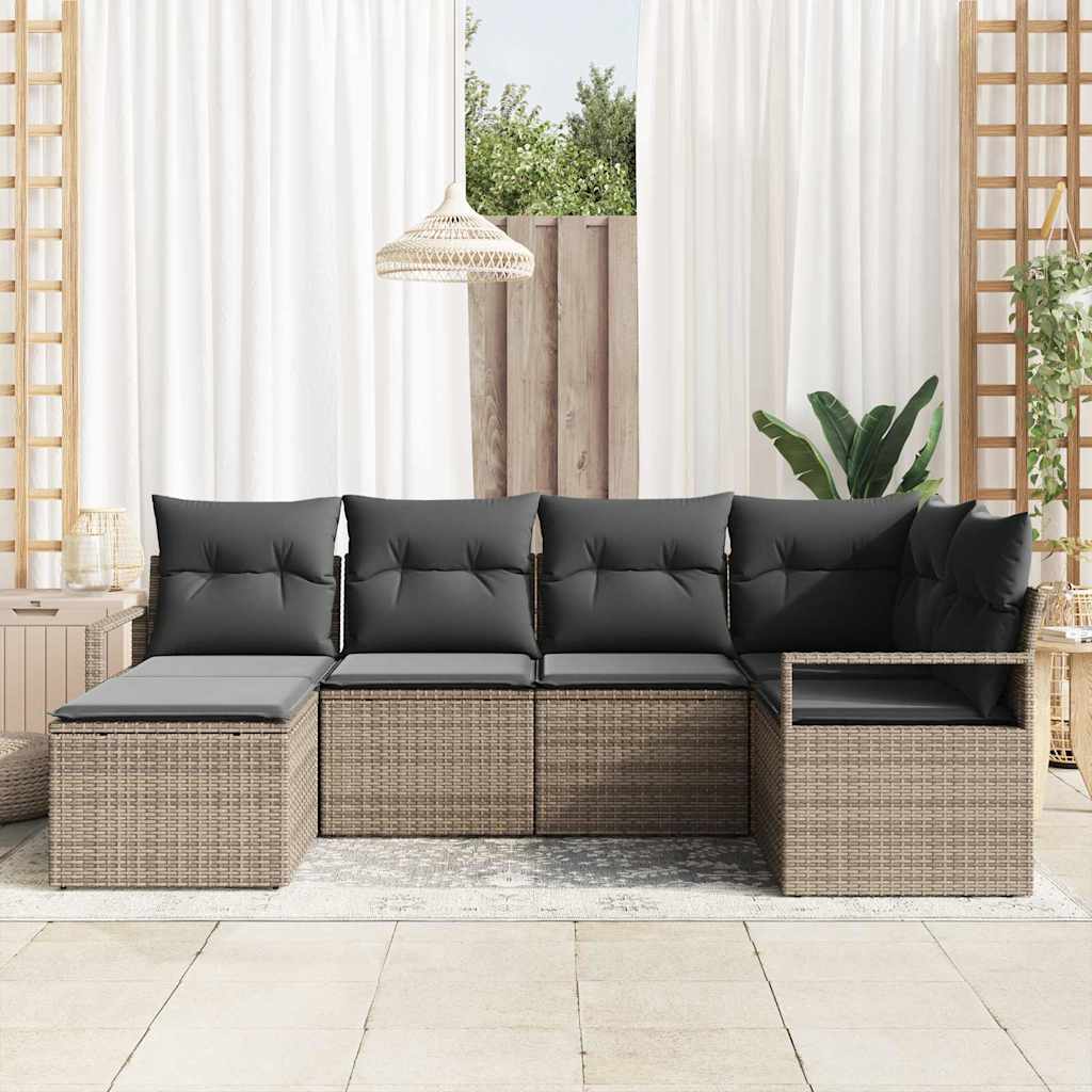 Set divano da giardino a 6 pezzi con cuscini grigi in rattan sintetico 3346449
