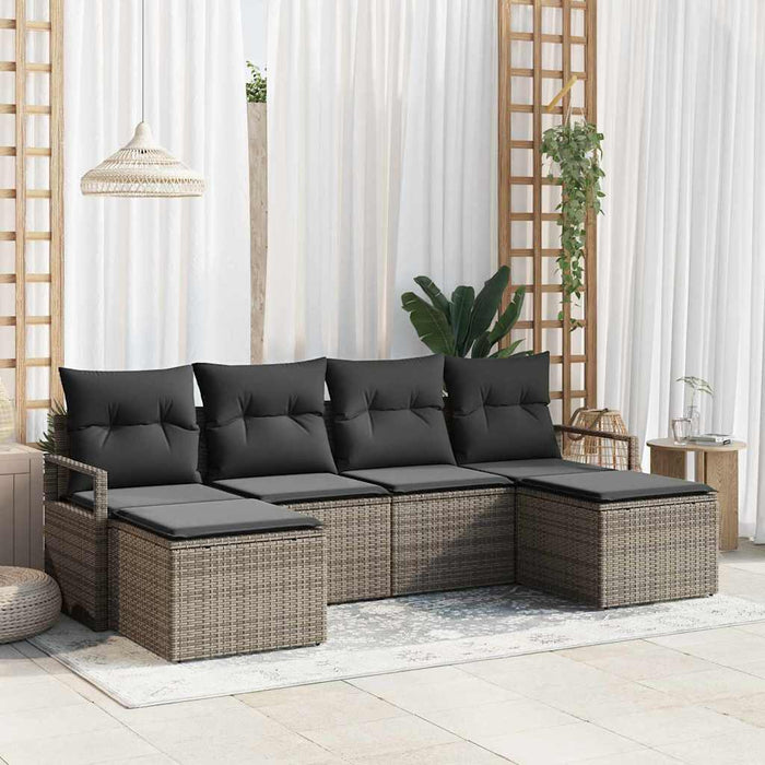 Set di divani da giardino  a 6 pezzi con cuscini grigi in polirattan. 3346489