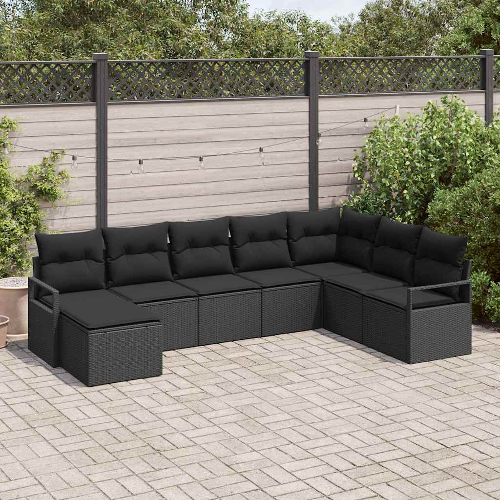 Set da giardino in rattan nero da 8 pezzi con cuscini 3346503