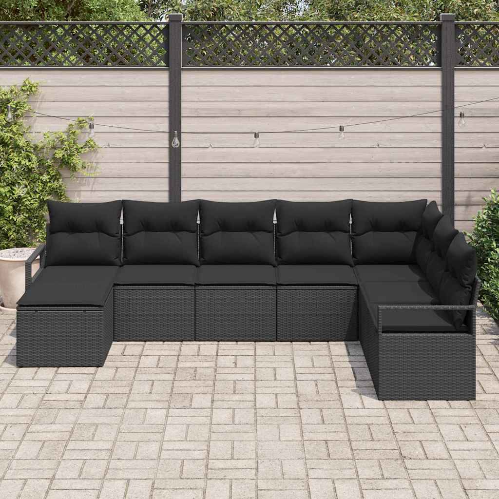 Set da giardino in rattan nero da 8 pezzi con cuscini 3346503