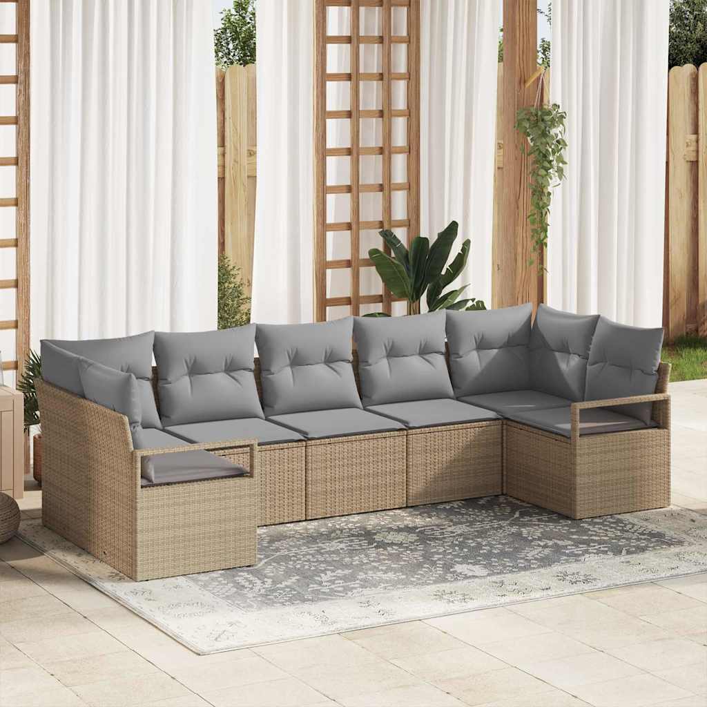 Set di divani da giardino 7 pezzi  con cuscini beige in rattan sintetico 3346530