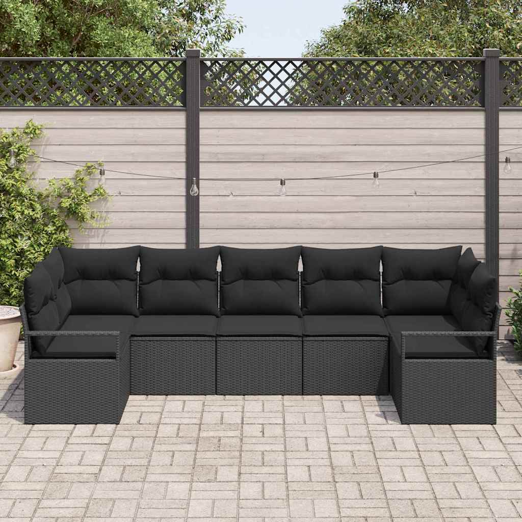 Set da Giardino  a 7 Pezzi con Cuscini neri in Rattan Sintetico 3346533