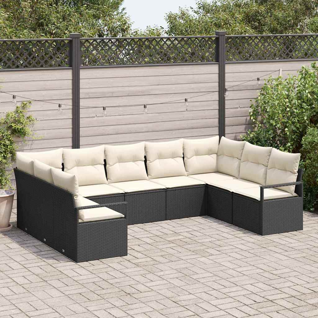 Set di divani da giardino  9 pezzi con cuscini neri in rattan sintetico 3346537