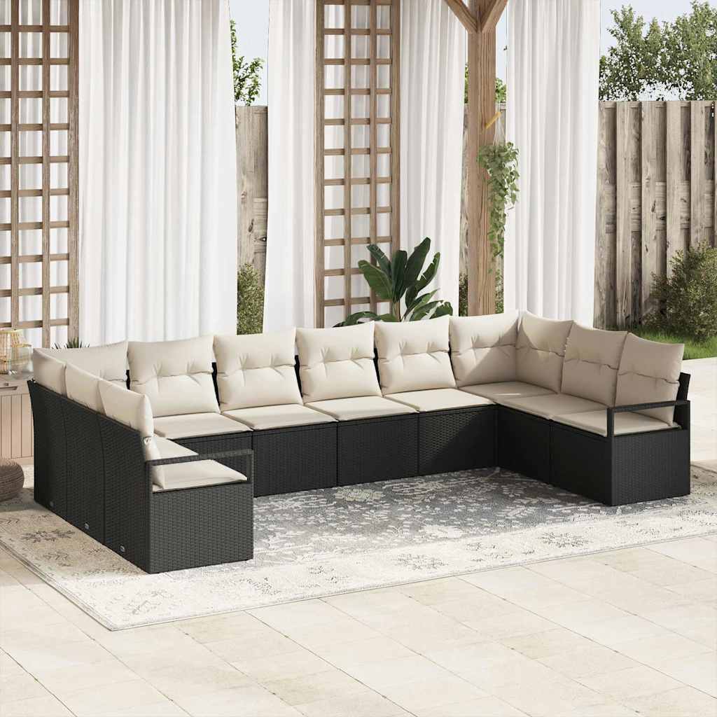 Set di divano da giardino  da 10 pezzi con cuscini in polirattan nero 3346557