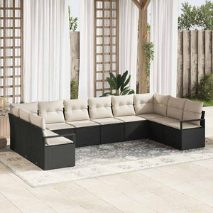 Set di divano da giardino  da 10 pezzi con cuscini in polirattan nero 3346557
