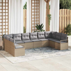 Set di divani da giardino 10 pezzi  con cuscini in rattan sintetico beige 3346560