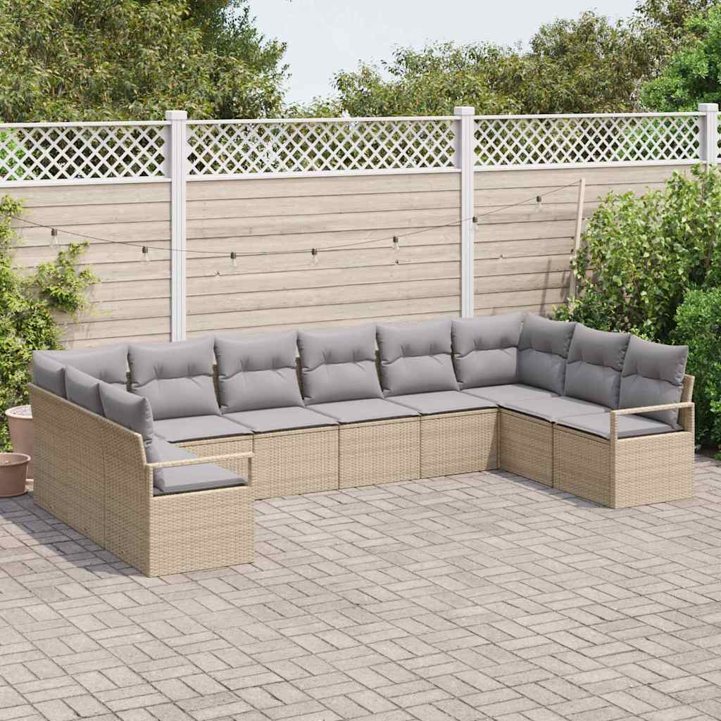 Set di divani da giardino 10 pezzi  con cuscini in rattan sintetico beige 3346560