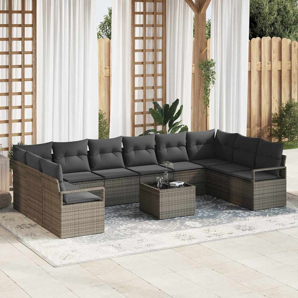 Set Divano da Giardino  da 10 Pezzi con Cuscini Neri in Rattan Sintetico. 3346569