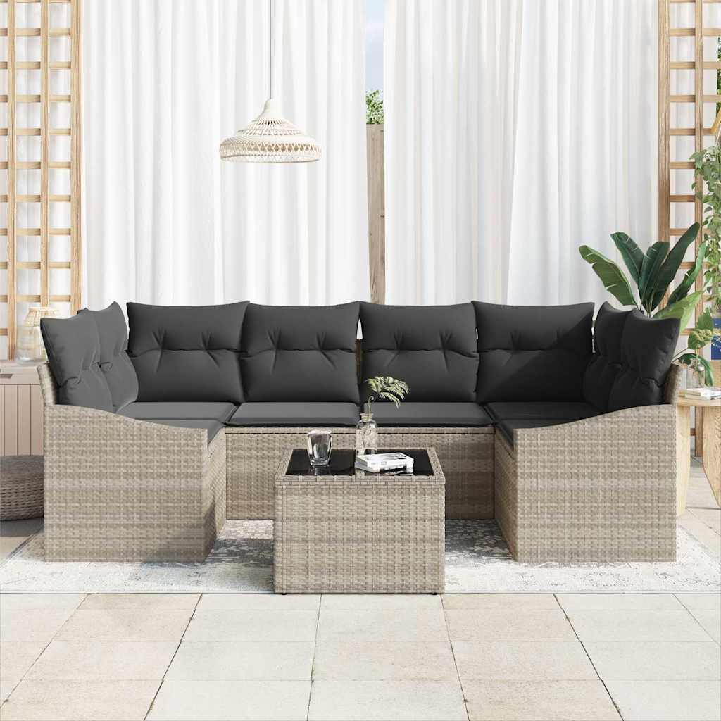Set di Divani da Giardino  7 Pezzi con Cuscini Grigio Chiaro Rattan Sintetico 3346622