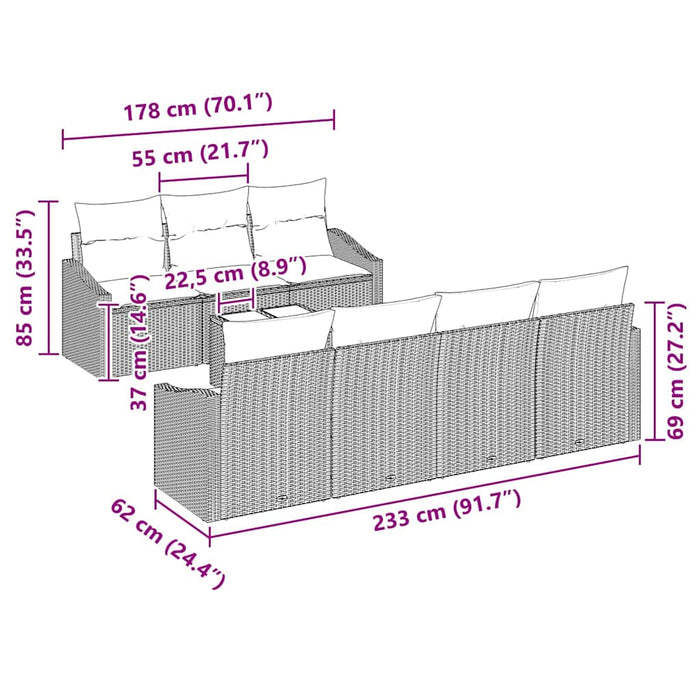 Set Divano da Giardino con cuscino 8 pcs Nero 55 x 55 x 37 cm 3346633