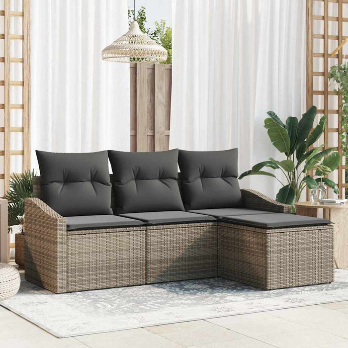 Set di divani da giardino a 4 pezzi con cuscini grigi in polyrattan 3346669