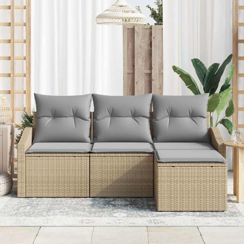Set Divano da Giardino 4 pz-Sofa da Giardino-Divanetto da esterno Beige Poly Rattan 262021