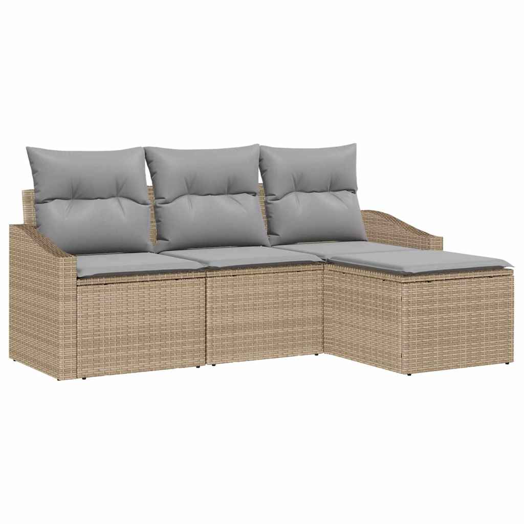 Set Divano da Giardino 4 pz-Sofa da Giardino-Divanetto da esterno Beige Poly Rattan 262021