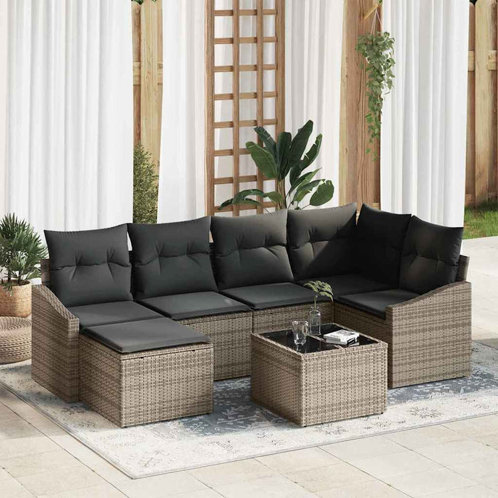 Set da Giardino  di 6 Pezzi con Cuscini in Rattan di Poliestere Nero 3346799