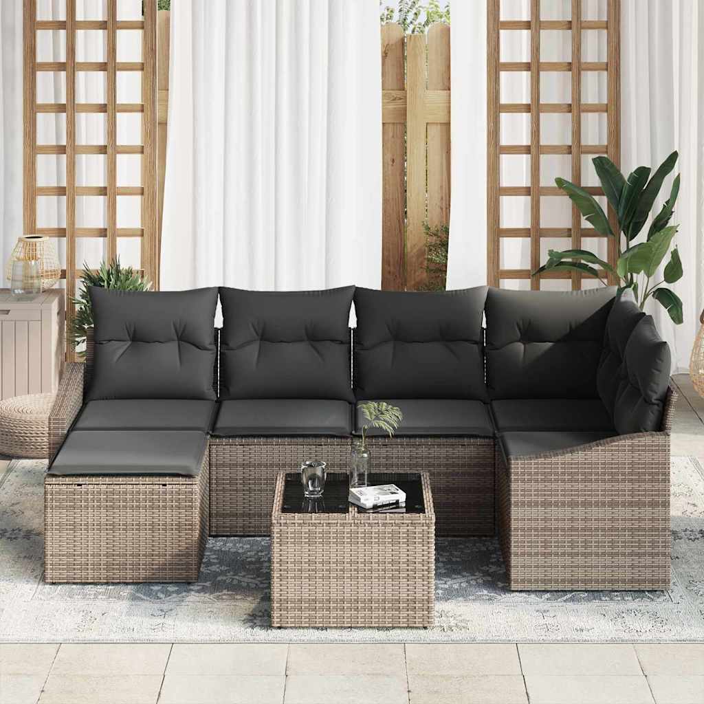 Set da Giardino  di 6 Pezzi con Cuscini in Rattan di Poliestere Nero 3346799