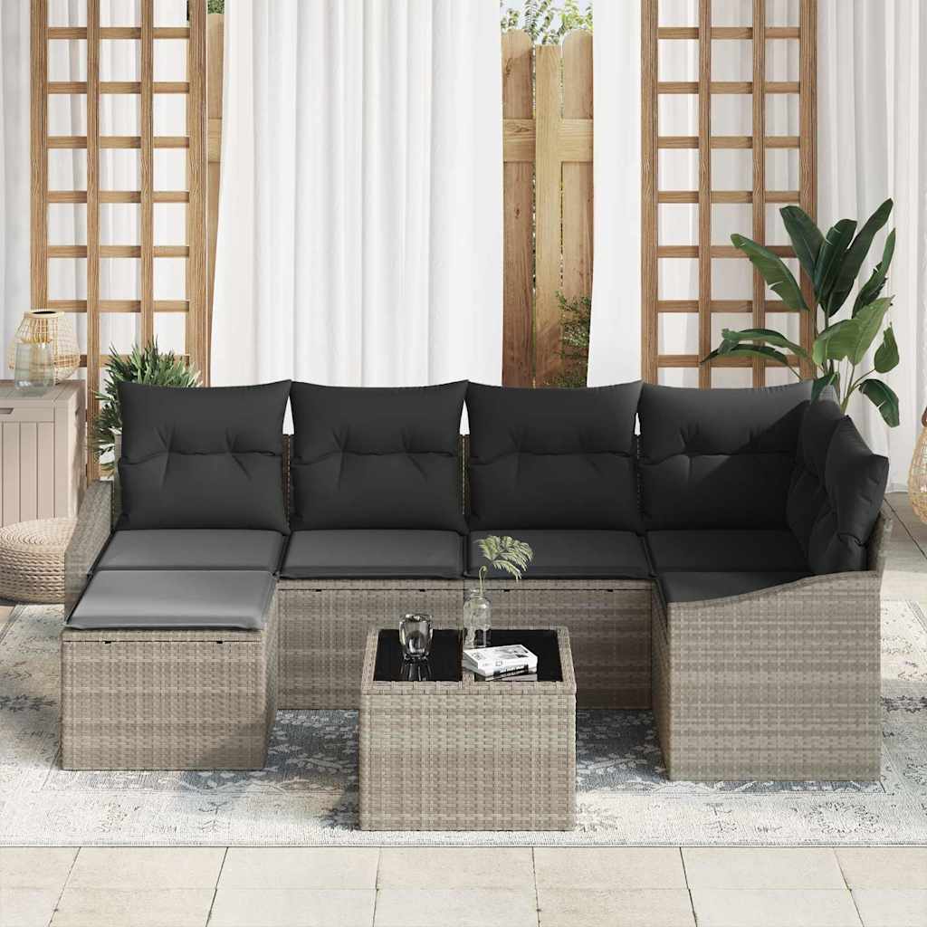 Set da Giardino  con 7 pezzi e cuscini grigi in rattan sintetico 3346802