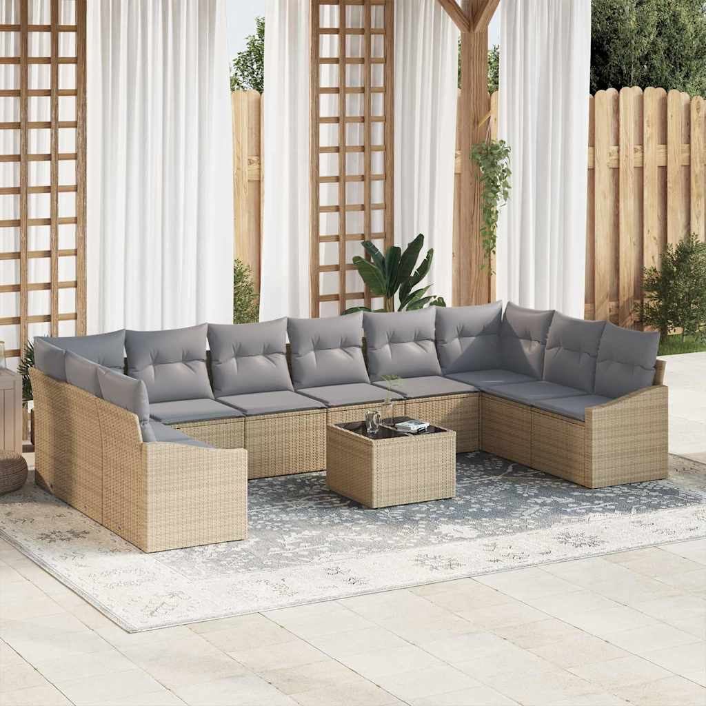 Set di divani da giardino  in 11 pezzi con cuscini neri in rattan sintetico. 3346910