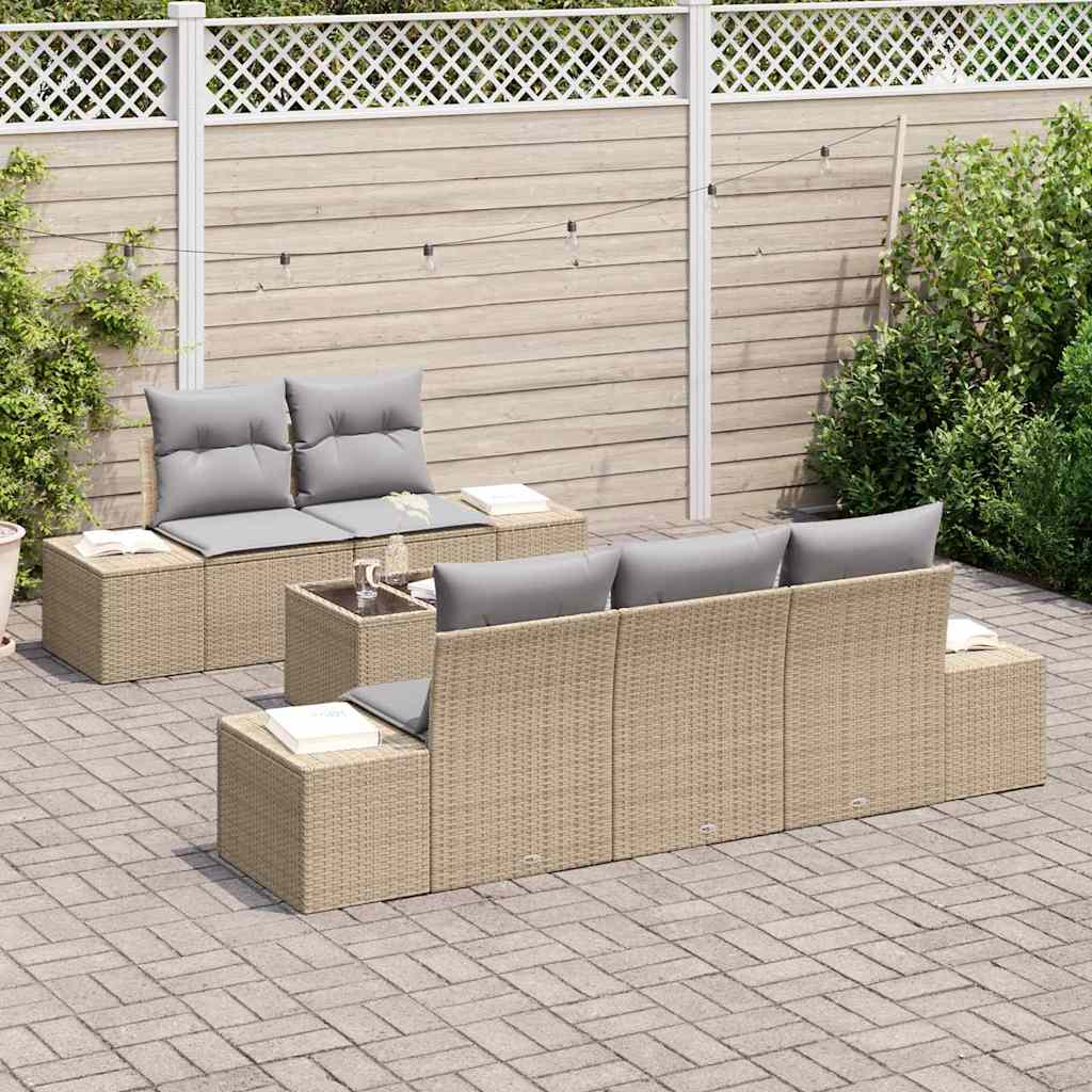 Set di divani da giardino 6 pezzi con cuscini beige in poly rattan 3346940