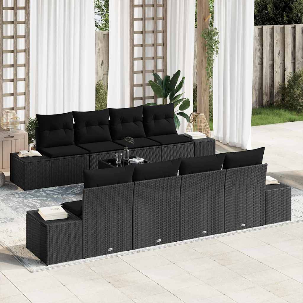 vidaXL Set Divano da Giardino con cuscino 7 pcs Nero 294 x 62 x 69 cm