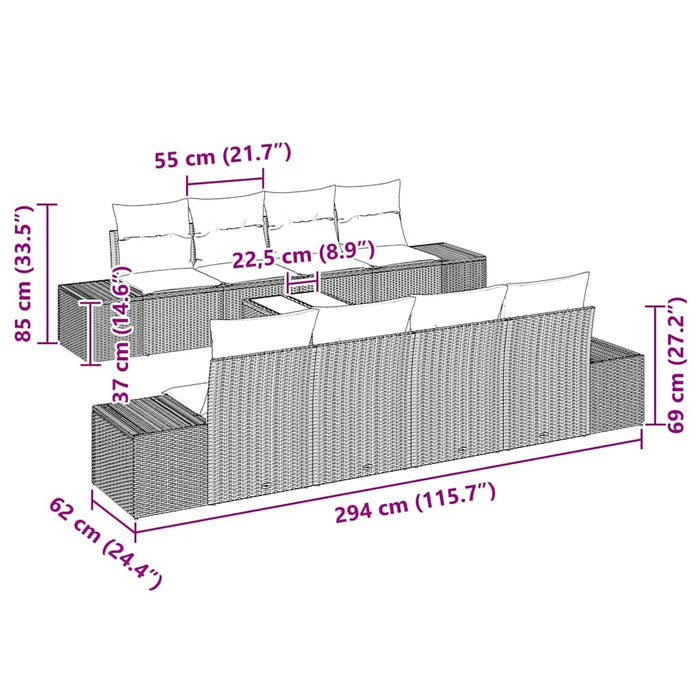 Divano 6 pcs Nero 294 x 62 x 69 cm polyrattan 3346993