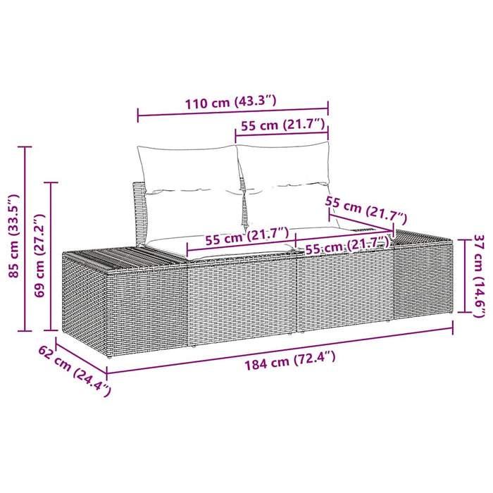 Set Divano da Giardino con cuscino 4 pz-Sofa da Giardino-Divanetto da esterno Nero polyrattan 408375