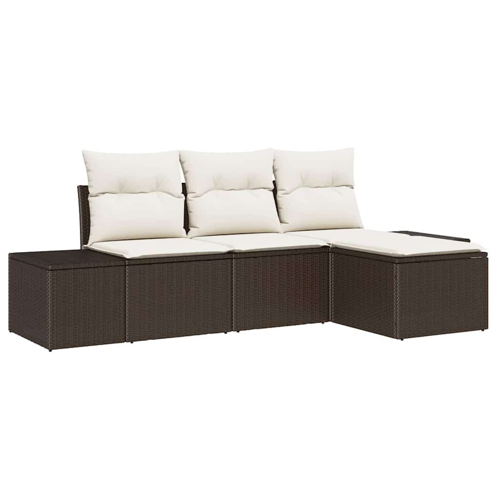 Set Divano da Giardino con cuscino 4 pz-Sofa da Giardino-Divanetto da esterno Marrone polyrattan 663862