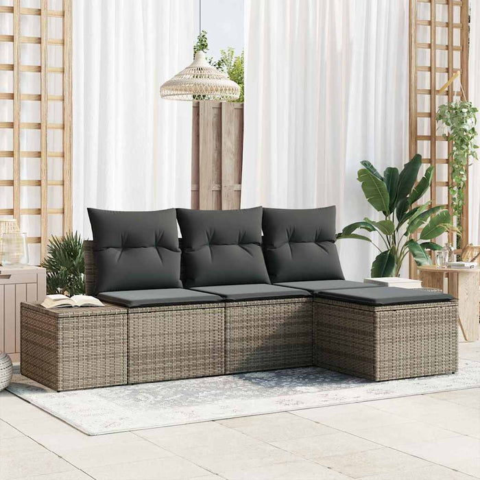 Set Divano da Giardino 4 pz-Sofa da Giardino-Divanetto da esterno Grigio Poly Rattan