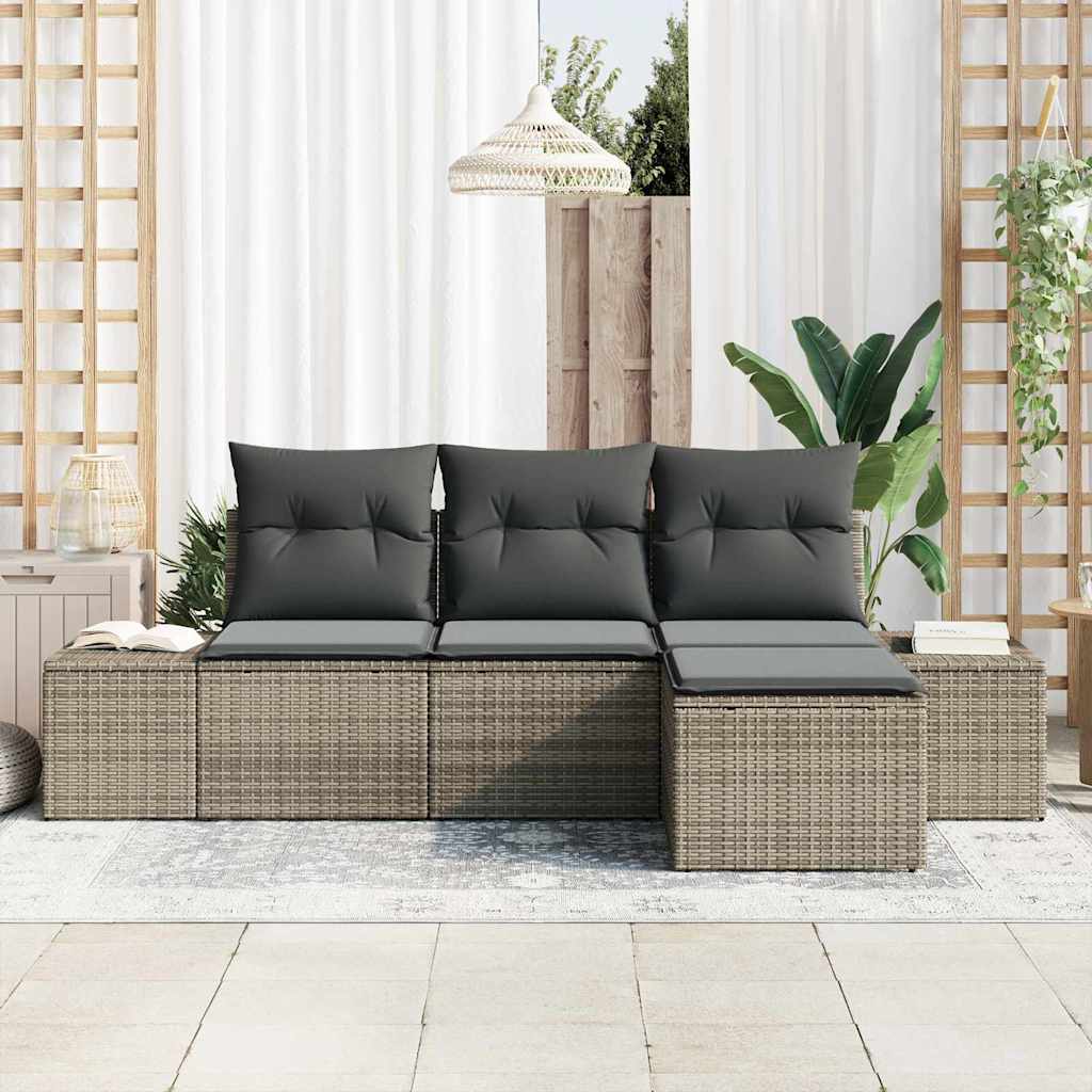 Set Divano da Giardino 4 pz-Sofa da Giardino-Divanetto da esterno Grigio Poly Rattan