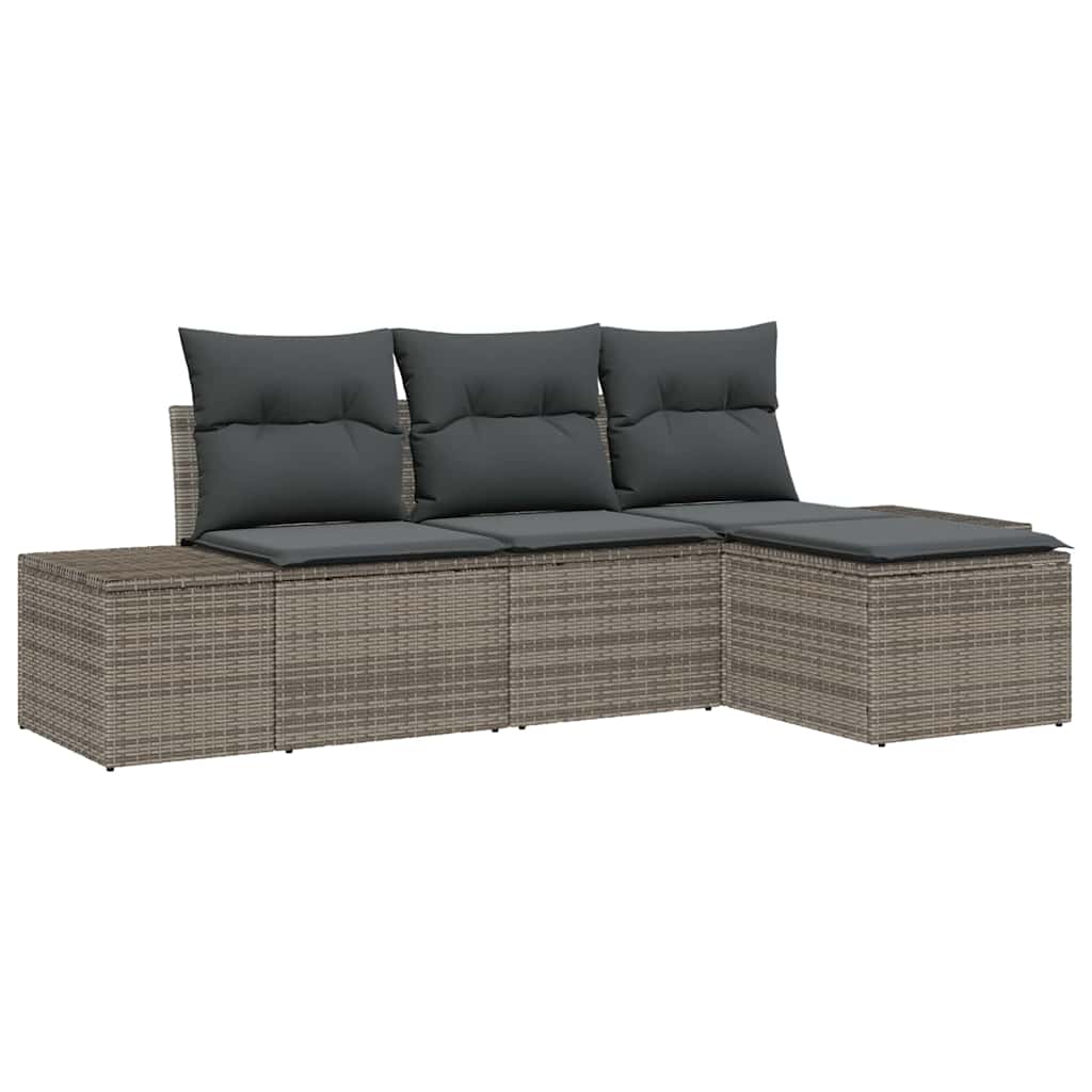 Set Divano da Giardino 4 pz-Sofa da Giardino-Divanetto da esterno Grigio Poly Rattan