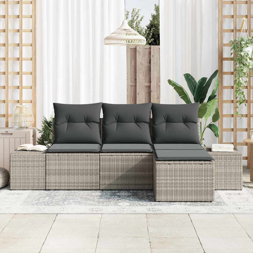 Set Divano da Giardino 4 pz-Sofa da Giardino-Divanetto da esterno Grigio chiaro Poly Rattan 291491