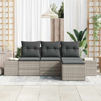 Set Divano da Giardino 4 pz-Sofa da Giardino-Divanetto da esterno Grigio chiaro Poly Rattan 291491
