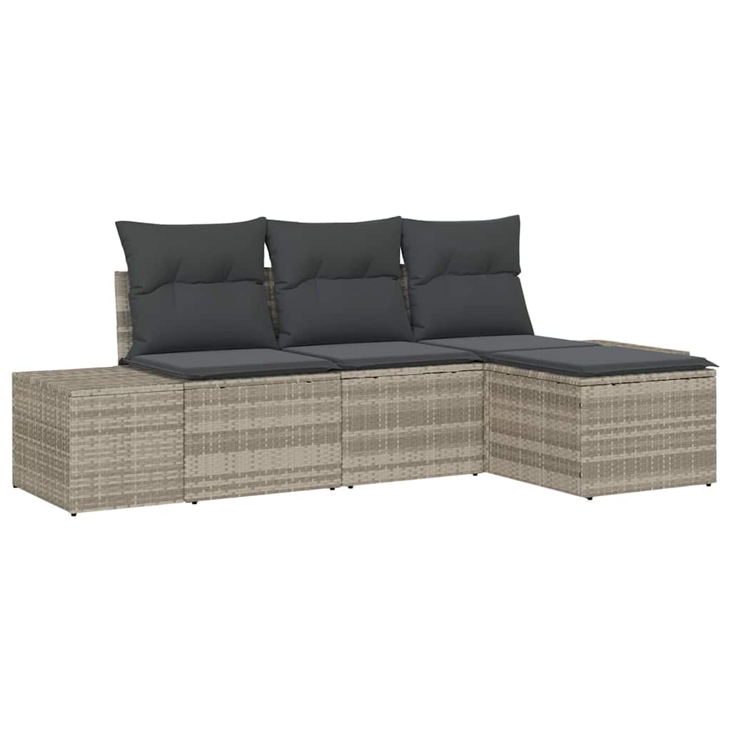 Set Divano da Giardino 4 pz-Sofa da Giardino-Divanetto da esterno Grigio chiaro Poly Rattan 291491