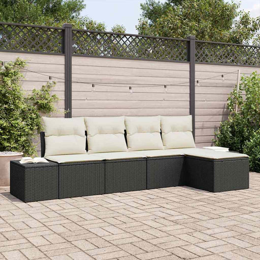 Set Divano da Giardino con cuscino 5 pz-Sofa da Giardino-Divanetto da esterno Nero polyrattan 355580