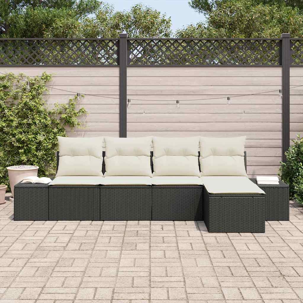 Set Divano da Giardino con cuscino 5 pz-Sofa da Giardino-Divanetto da esterno Nero polyrattan 355580