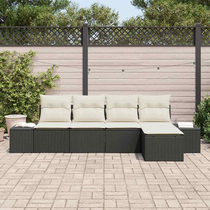 Set Divano da Giardino con cuscino 5 pz-Sofa da Giardino-Divanetto da esterno Nero polyrattan 355580