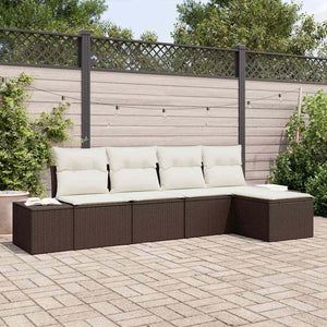 Set Divano da Giardino con cuscino 5 pz-Sofa da Giardino-Divanetto da esterno Marrone polyrattan 273238