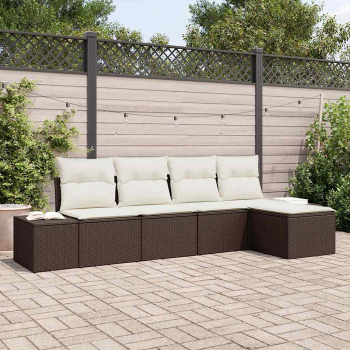 Set Divano da Giardino con cuscino 5 pz-Sofa da Giardino-Divanetto da esterno Marrone polyrattan 273238