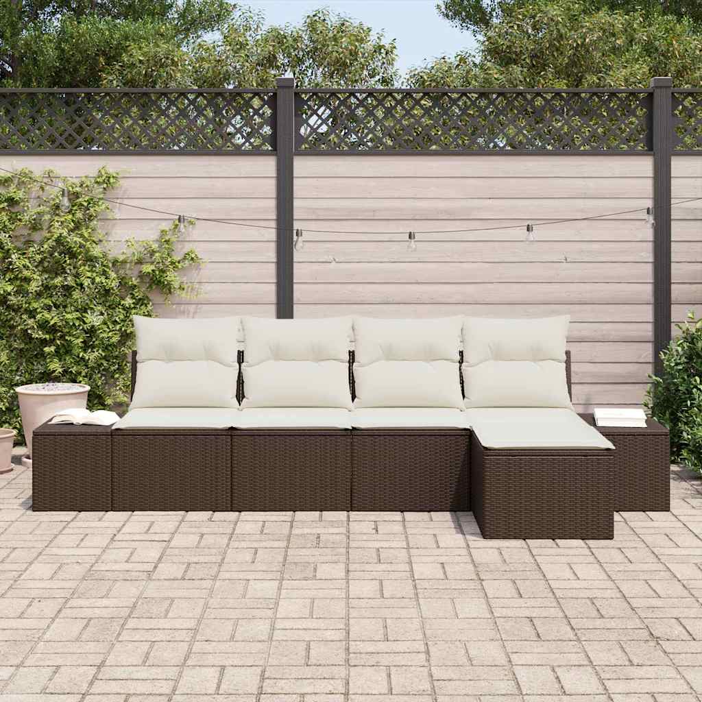 Set Divano da Giardino con cuscino 5 pz-Sofa da Giardino-Divanetto da esterno Marrone polyrattan 273238