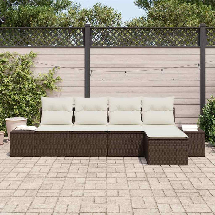 Set Divano da Giardino con cuscino 5 pz-Sofa da Giardino-Divanetto da esterno Marrone polyrattan 273238