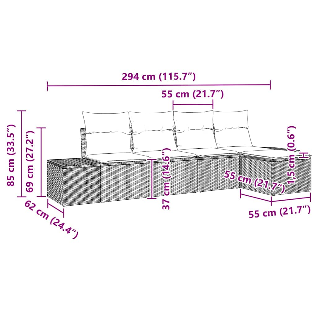 Set Divano da Giardino con cuscino 5 pz-Sofa da Giardino-Divanetto da esterno Marrone polyrattan 273238